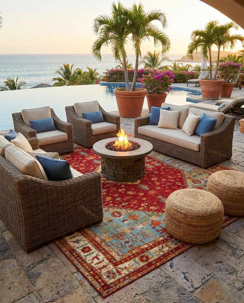 Patio Heritage Collection Area Rug -  Arbor Rectangle Red Green Blue  lifestyle 31