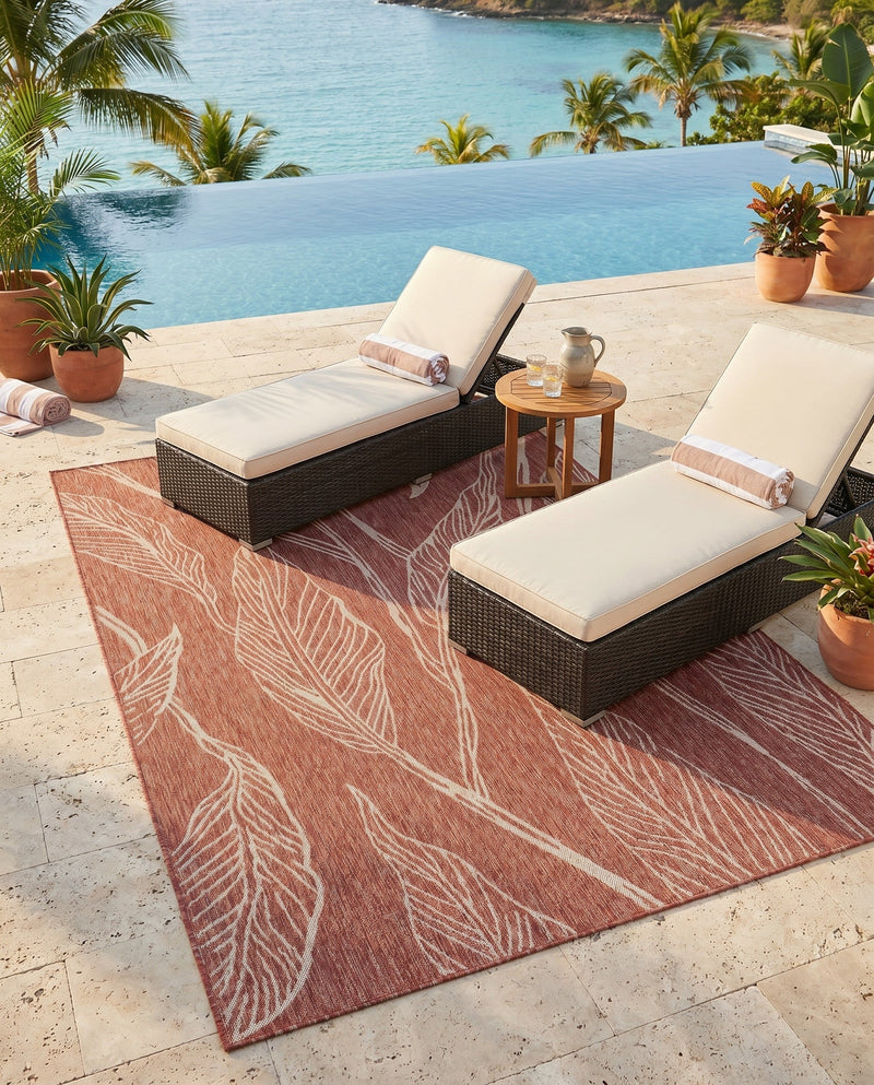 Seaside Blooms Collection Area Rug -  Evergreen (Rust Red) Rectangle Rust Red  lifestyle 8