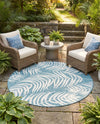 Seaside Blooms Collection Area Rug - Verdure (Light Aqua) Round Light Aqua  lifestyle 52