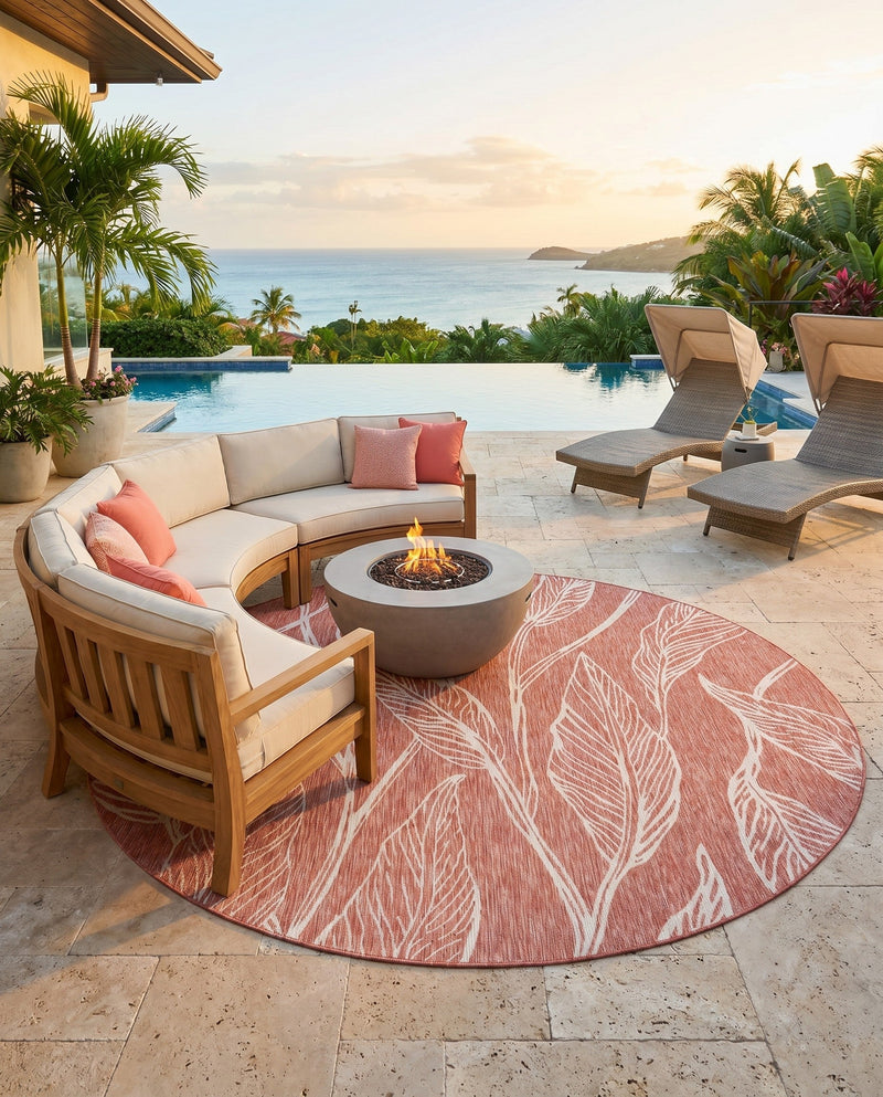 Seaside Blooms Collection Area Rug -  Evergreen (Rust Red) Round Rust Red  lifestyle 49