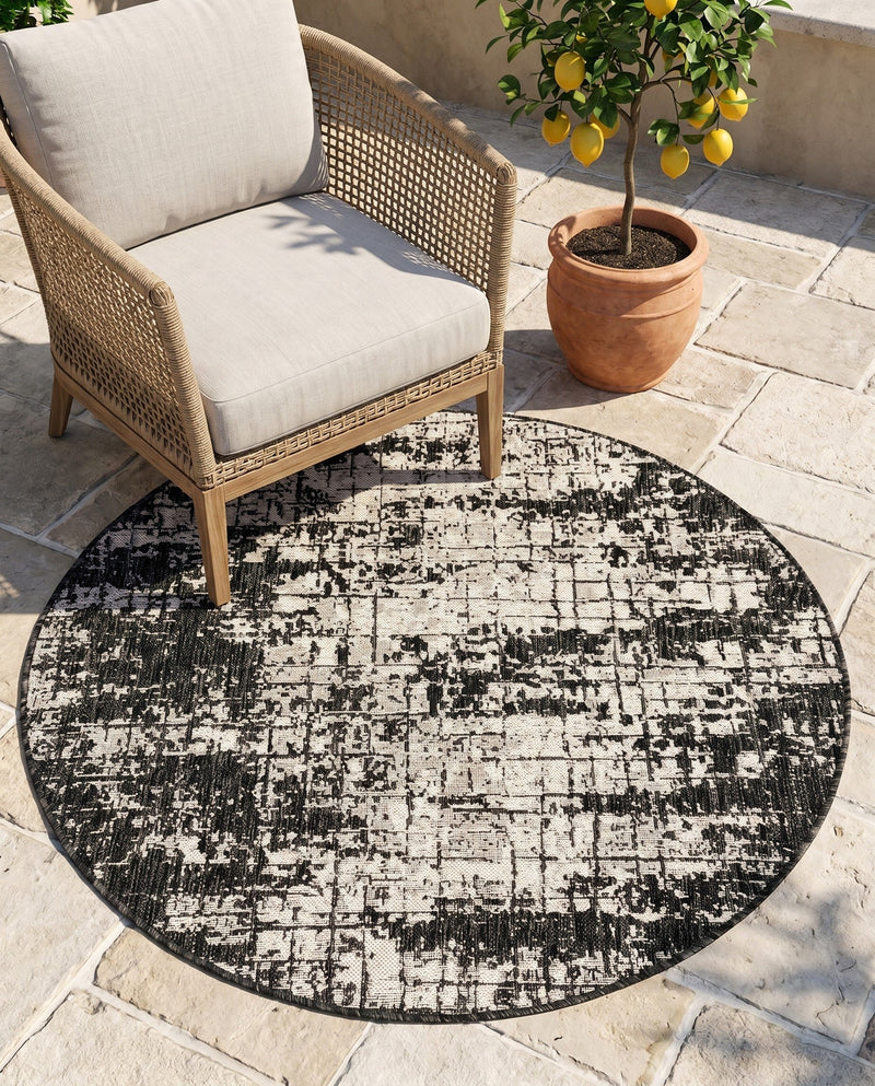 Urban Terrace Collection Area Rug -  Midtown Round Black and White  lifestyle 71