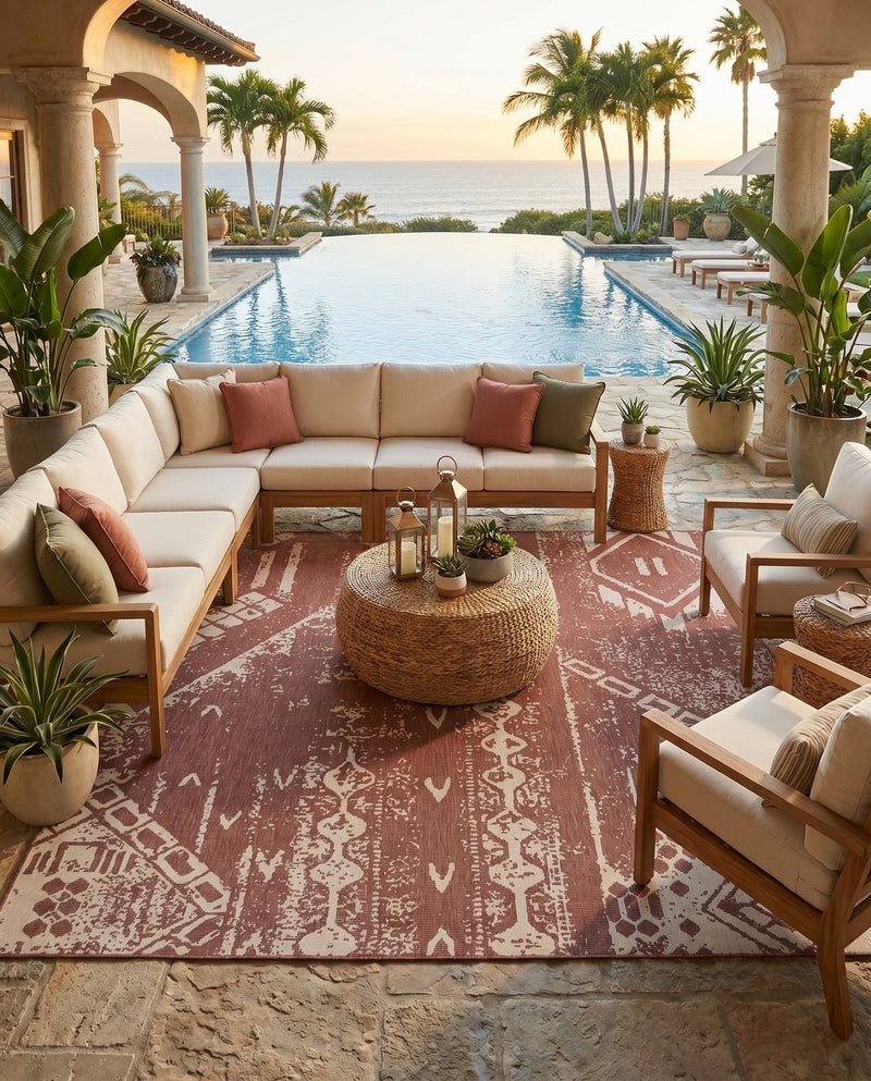 Desert Nomad Terrace Collection Area Rug - Sahara (Rust Red) Square Rust Red  lifestyle 53