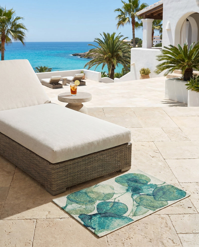 Seaside Blooms Collection Area Rug -  Flora Rectangle Blue Green  lifestyle 26