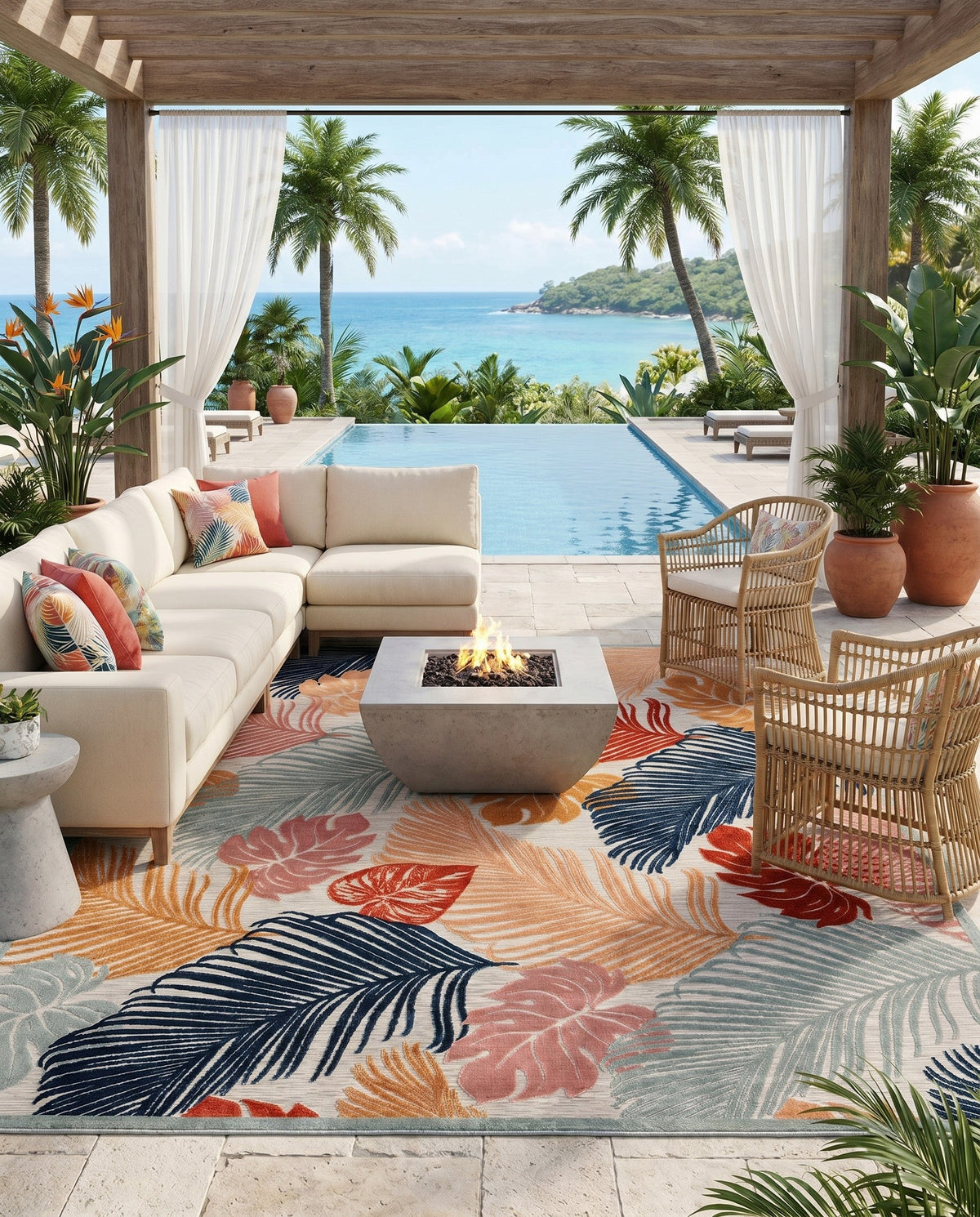 Seaside Blooms Collection Area Rug -  Tranquil Rectangle Multi  lifestyle 45