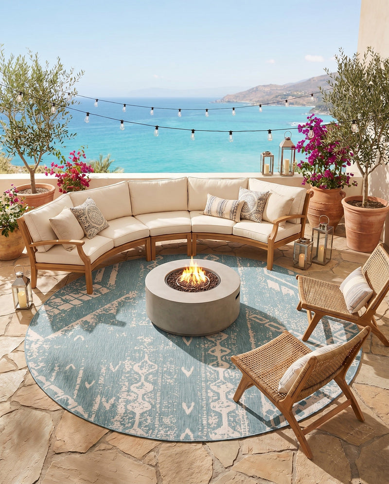 Desert Nomad Terrace Collection Area Rug - Sahara (Light Aqua) Round Light Aqua  lifestyle 26