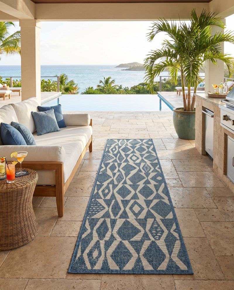 Coastal Terrace Collection Area Rug -  Tidepool Runner Blue  lifestyle 42