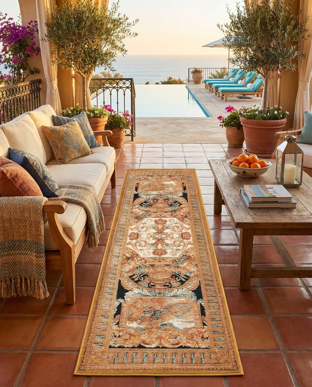 Patio Heritage Collection Area Rug - Veranda Runner Black Gold Brown  lifestyle 92