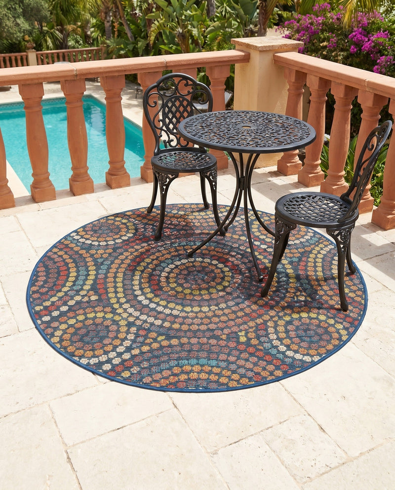 Coastal Terrace Collection Area Rug -  Lagoon Round Multi  lifestyle 65