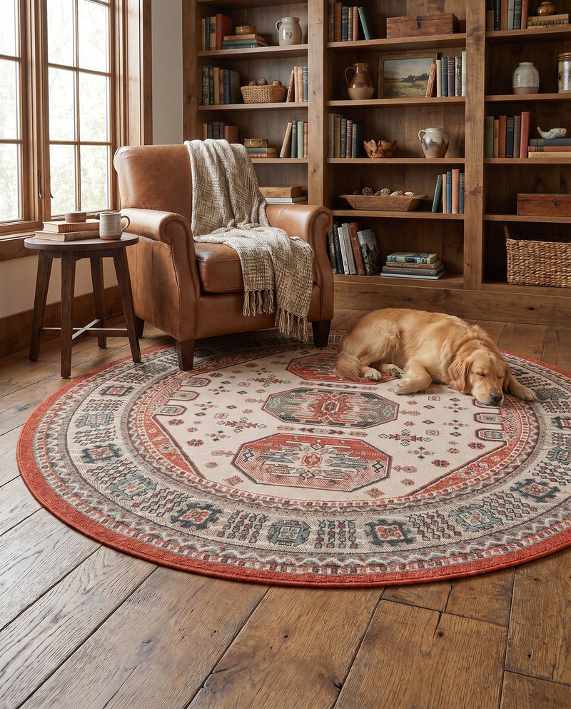 Patio Heritage Collection Area Rug - Veranda Round Multi  lifestyle 54