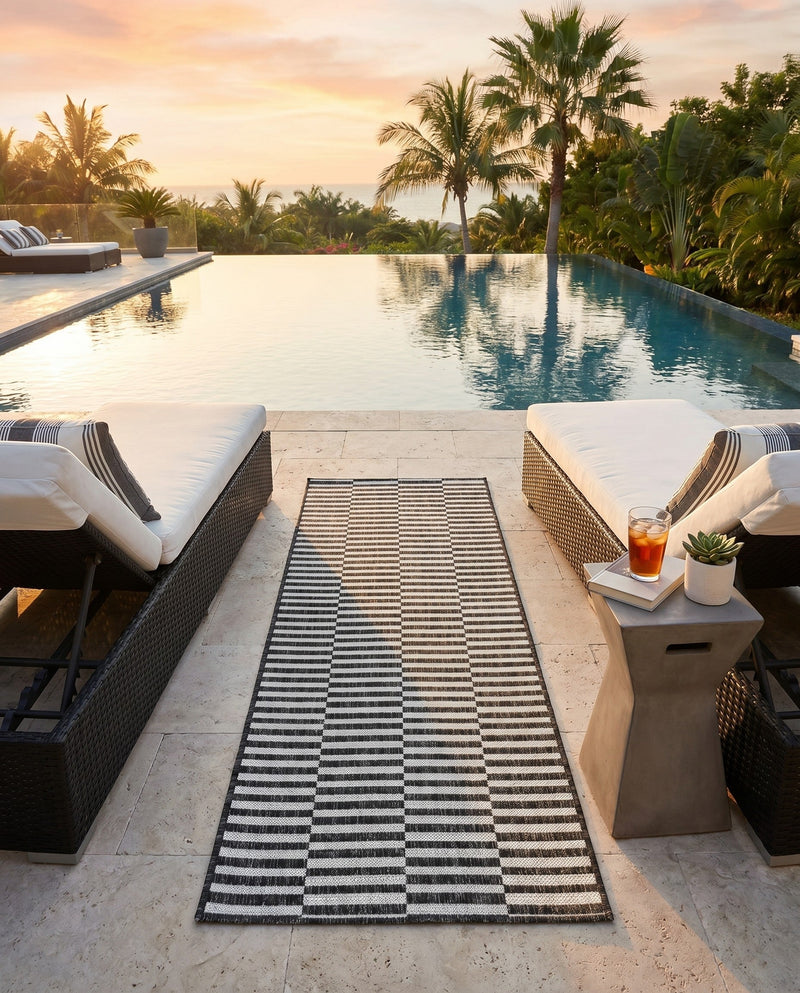 Seaside Stripes Collection Area Rug - Cabana (Charcoal) Runner Charcoal  lifestyle 26