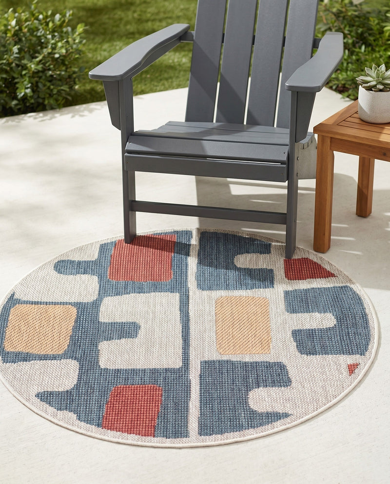 Coastal Terrace Collection Area Rug -  Sail Round Ivory and Blue  lifestyle 29