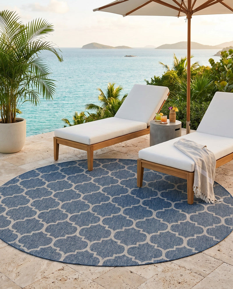 Savannah Pergola Collection Area Rug - Arbor (Navy Blue) Round Navy Blue  lifestyle 49