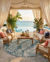 Seaside Blooms Collection Area Rug - Verdure (Teal) Round Teal  lifestyle 77