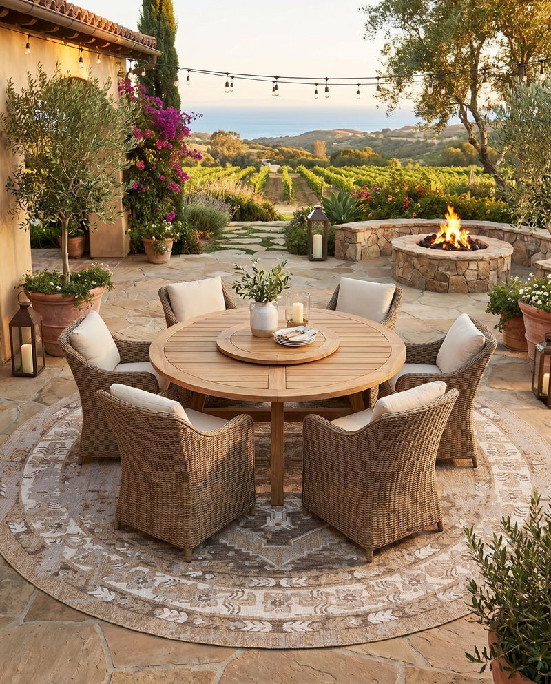 Patio Heritage Collection Area Rug -  Augusta (Natural) Round Natural  lifestyle 80