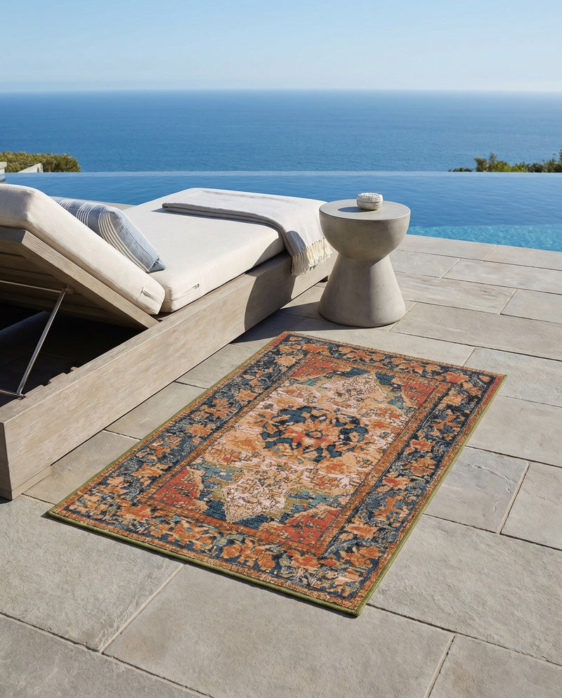 Patio Heritage Collection Area Rug -  Grove Rectangle Navy Blue and Rust Red  lifestyle 8