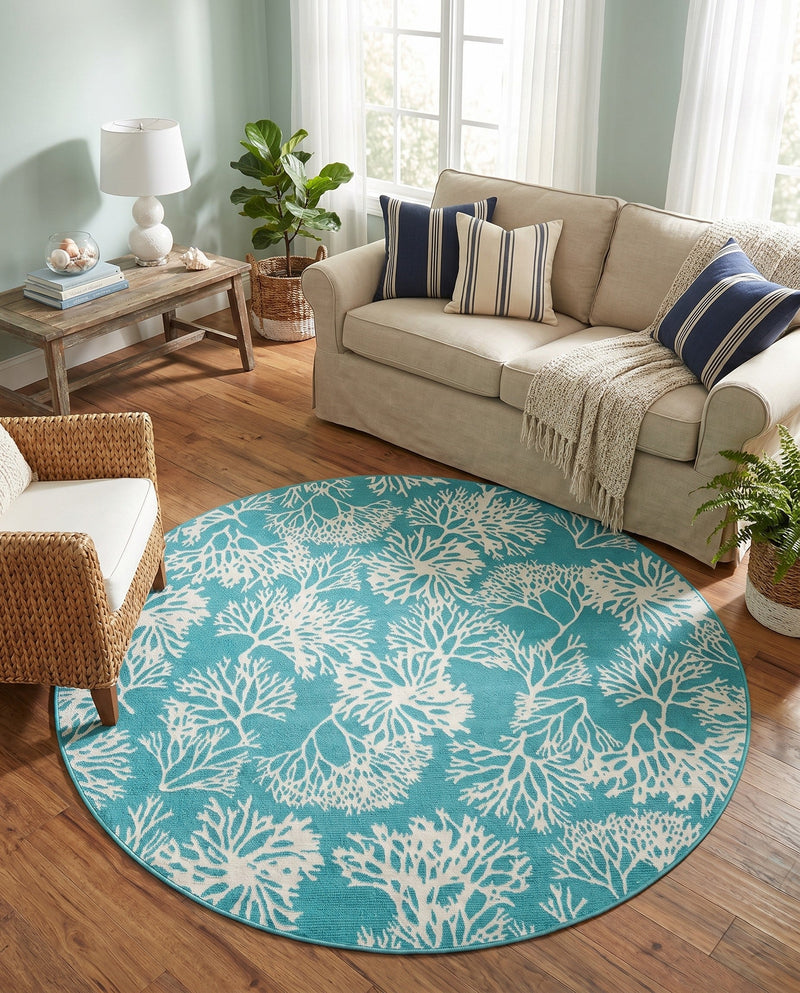 Seaside Haven Rugs Collection Area Rug -  Seaside Round Teal  lifestyle 66
