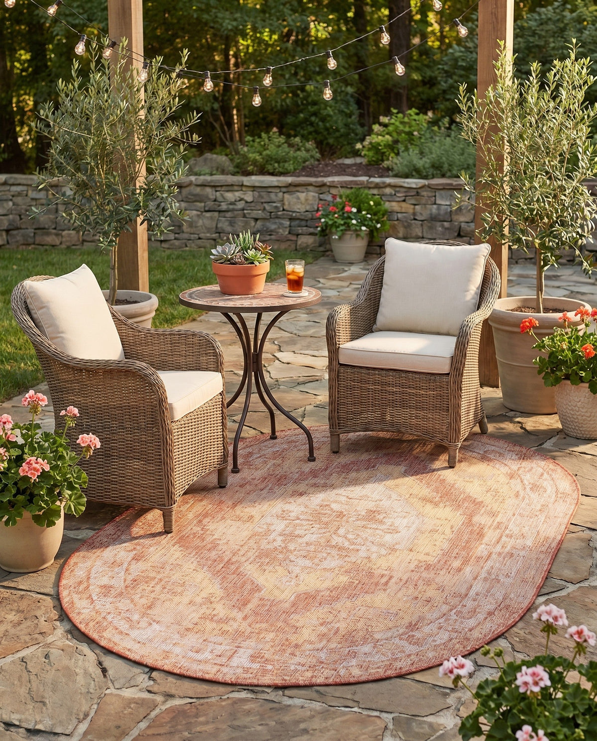 Patio Heritage Collection Area Rug -  Augusta (Rust Red) Oval Rust Red  lifestyle 110