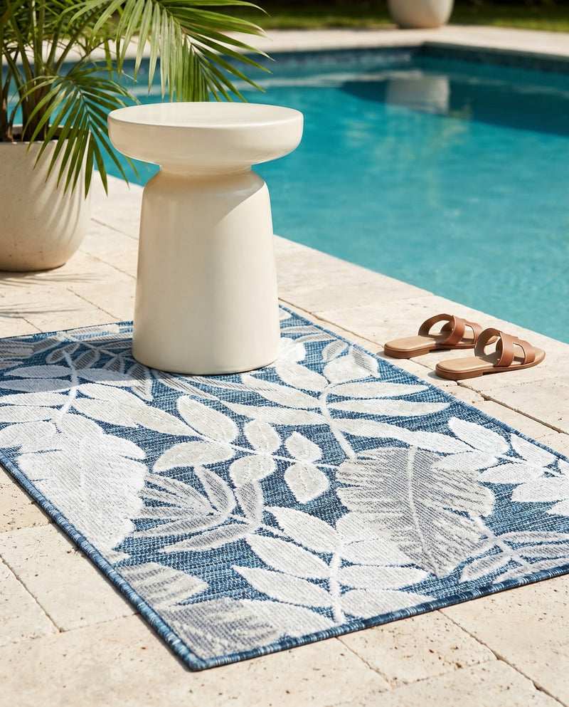 Seaside Blooms Collection Area Rug -  Serene Rectangle Navy Blue  lifestyle 60