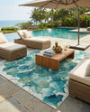 Seaside Blooms Collection Area Rug -  Flora Rectangle Blue Green  lifestyle 21