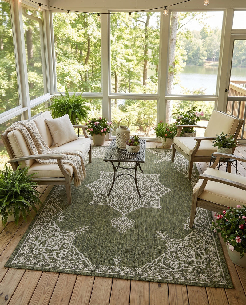Patio Heritage Collection Area Rug -  Charleston (Green) Rectangle Green  lifestyle 14