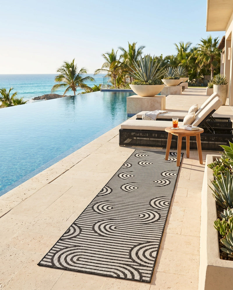 Urban Terrace Collection Area Rug -  Uptown Runner Black and White  lifestyle 54