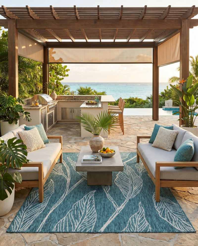 Seaside Blooms Collection Area Rug -  Evergreen (Teal) Rectangle Teal  lifestyle 19