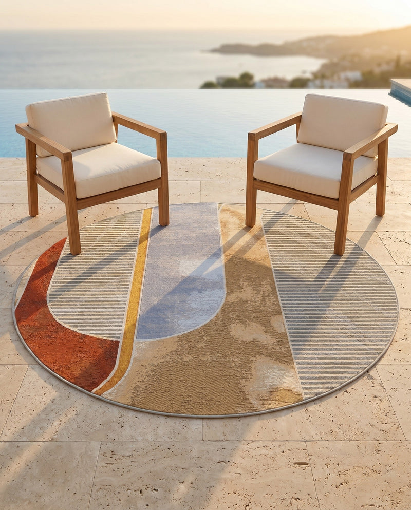 Urban Terrace Collection Area Rug -  Deck Round Multi  lifestyle 73