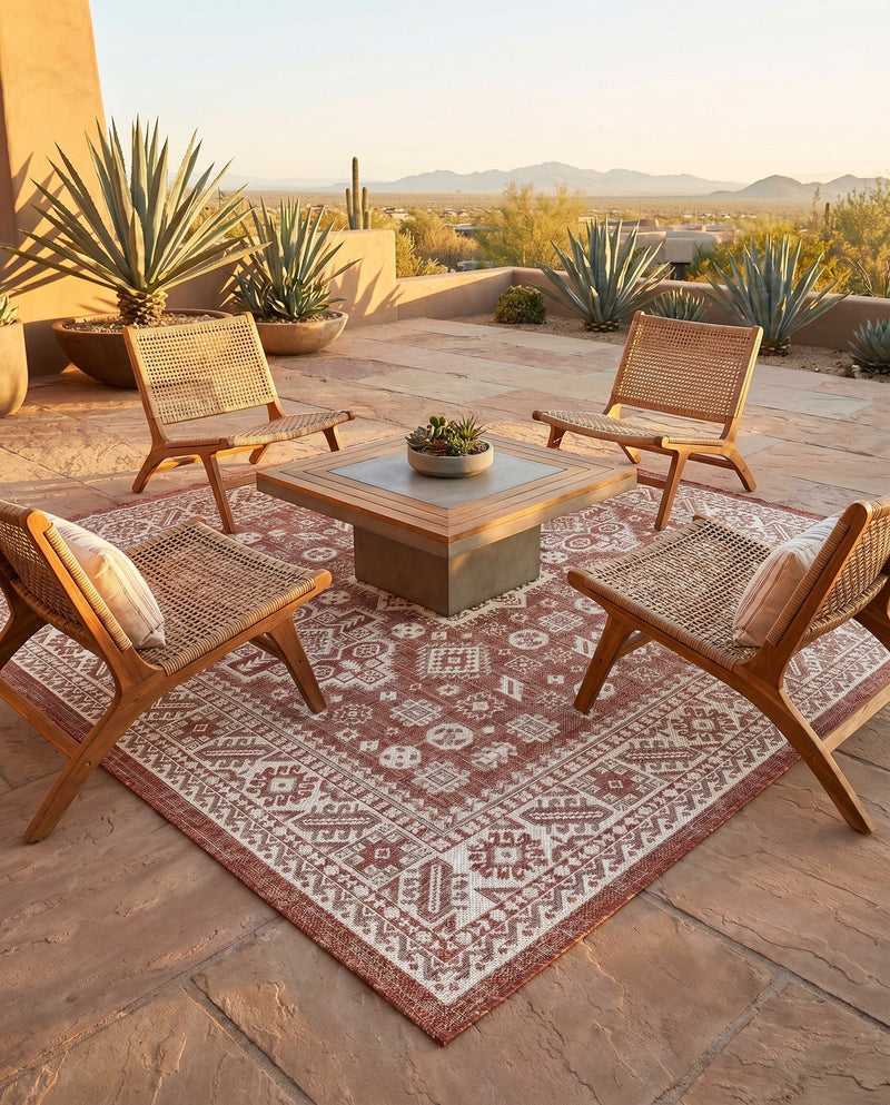 Tribal Terrace Treasures Collection Area Rug -  Incan Isle (Rust Red) Square Rust Red  lifestyle 41