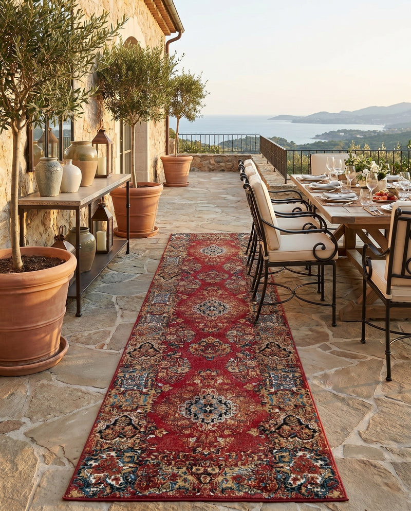 Patio Heritage Collection Area Rug -  Terrace Runner Antique Red  lifestyle 64