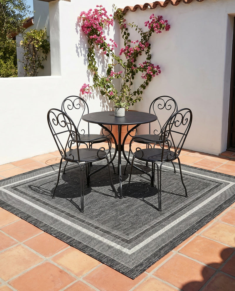 Terrace Fringe Collection Area Rug - Veranda (Black) Square Black  lifestyle 55