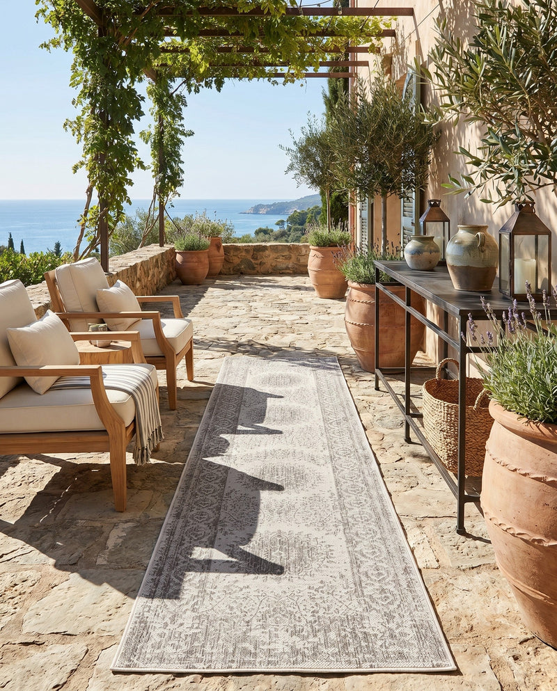Patio Heritage Collection Area Rug -  Lafayette (Gray) Runner Gray  lifestyle 65