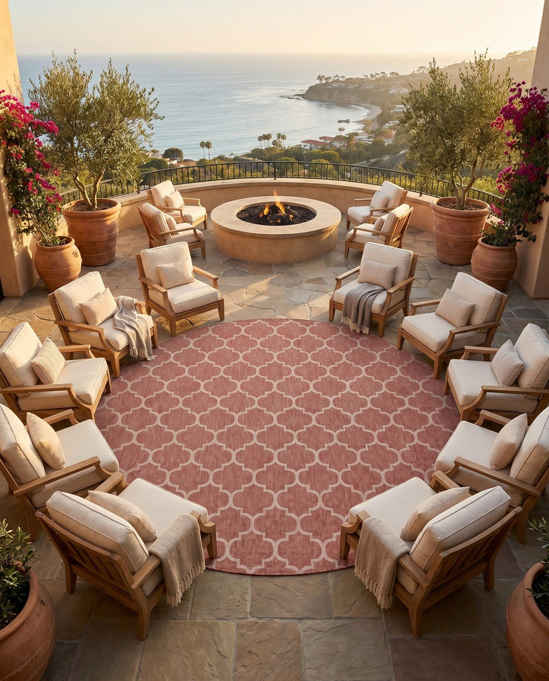 Savannah Pergola Collection Area Rug - Arbor (Rust Red) Round Rust Red  lifestyle 54