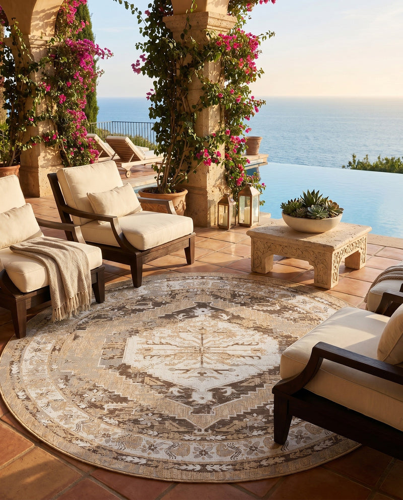Patio Heritage Collection Area Rug -  Augusta (Natural) Round Natural  lifestyle 65