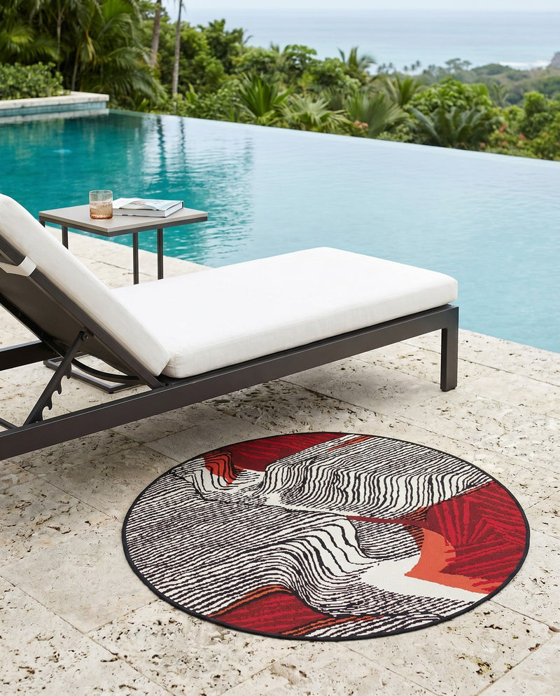 Urban Terrace Collection Area Rug -  Porch Round Red and Black  lifestyle 22