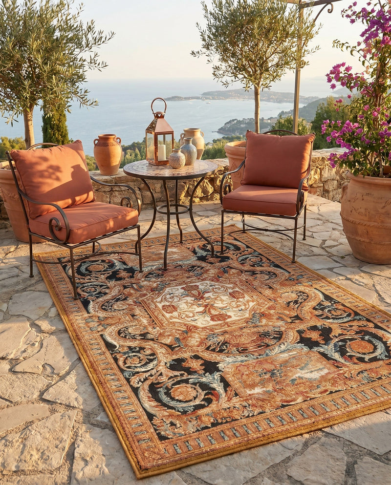 Patio Heritage Collection Area Rug - Veranda Rectangle Black Gold Brown  lifestyle 13
