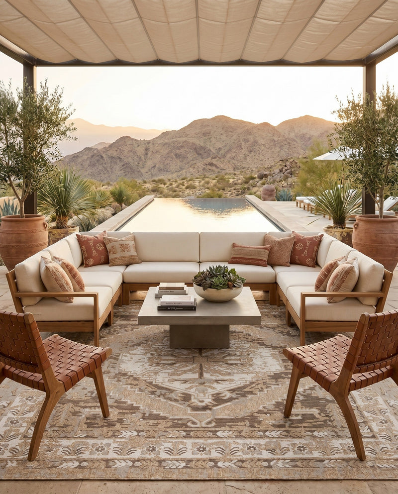 Patio Heritage Collection Area Rug -  Augusta (Natural) Square Natural  lifestyle 70