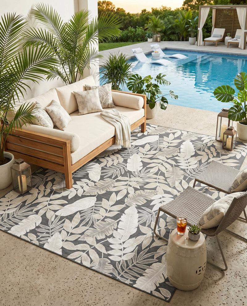 Seaside Blooms Collection Area Rug -  Serene Rectangle Black  lifestyle 54
