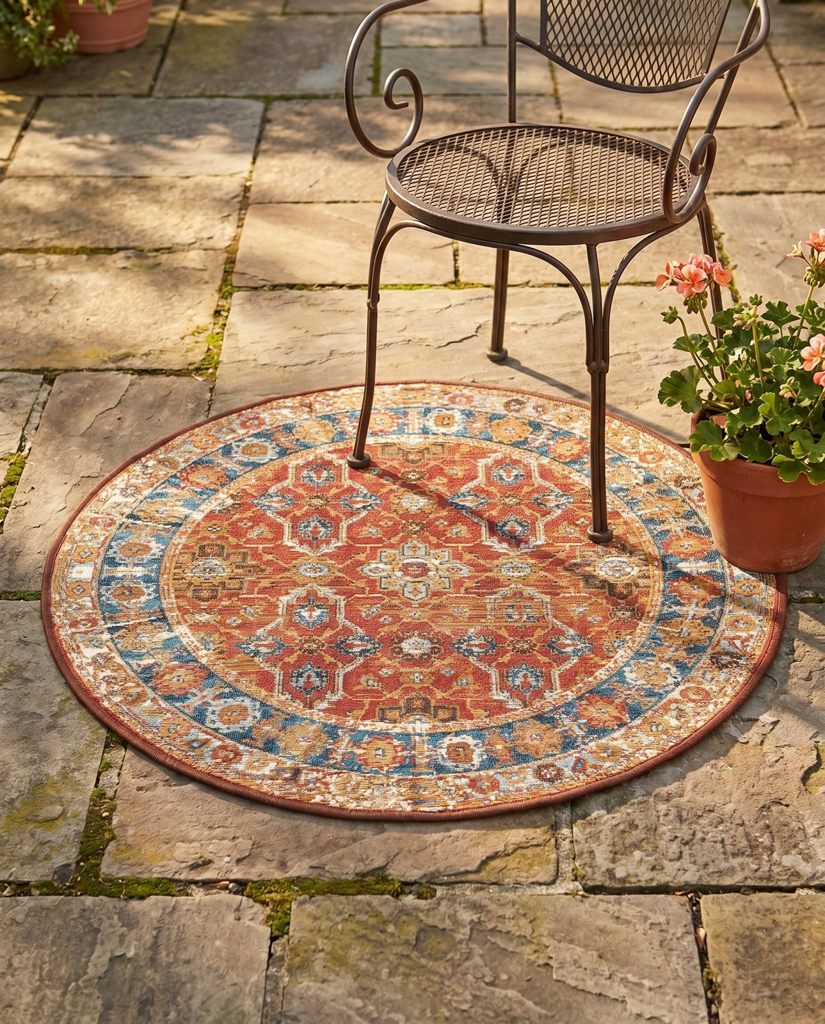 Patio Heritage Collection Area Rug -  Eden Round Antique Red  lifestyle 90