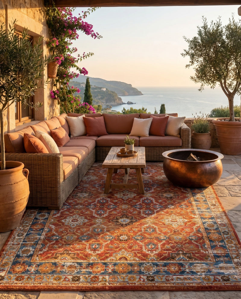 Patio Heritage Collection Area Rug -  Eden Rectangle Antique Red  lifestyle 22