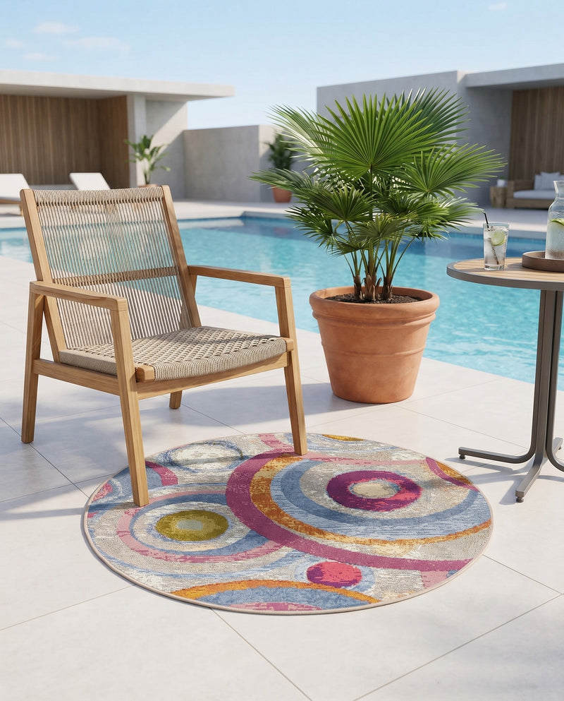 Urban Terrace Collection Area Rug -  Plaza Round Multi  lifestyle 80