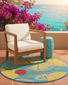 Coastal Terrace Collection Area Rug -  Cove Round Blue  lifestyle 64