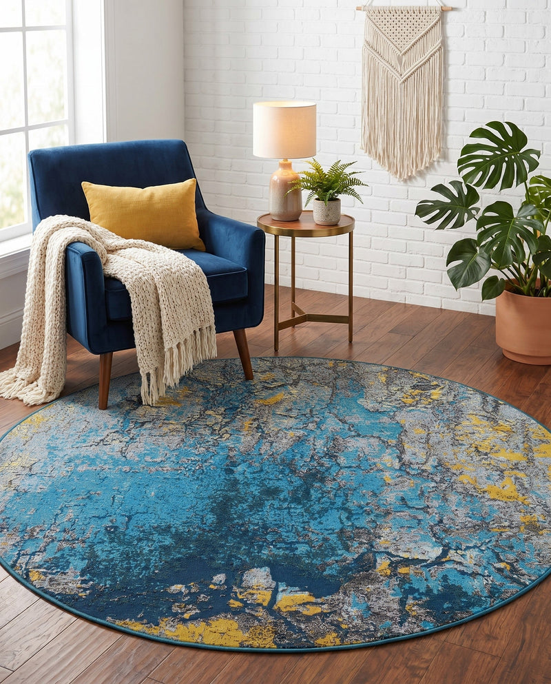 Urban Terrace Collection Area Rug -  Lanai Round Gradient Blue  lifestyle 79