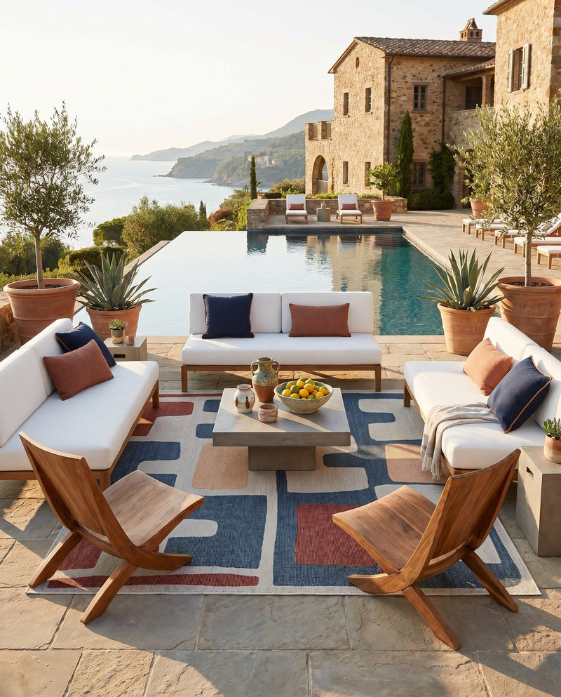 Coastal Terrace Collection Area Rug -  Sail Square Ivory and Blue  lifestyle 33