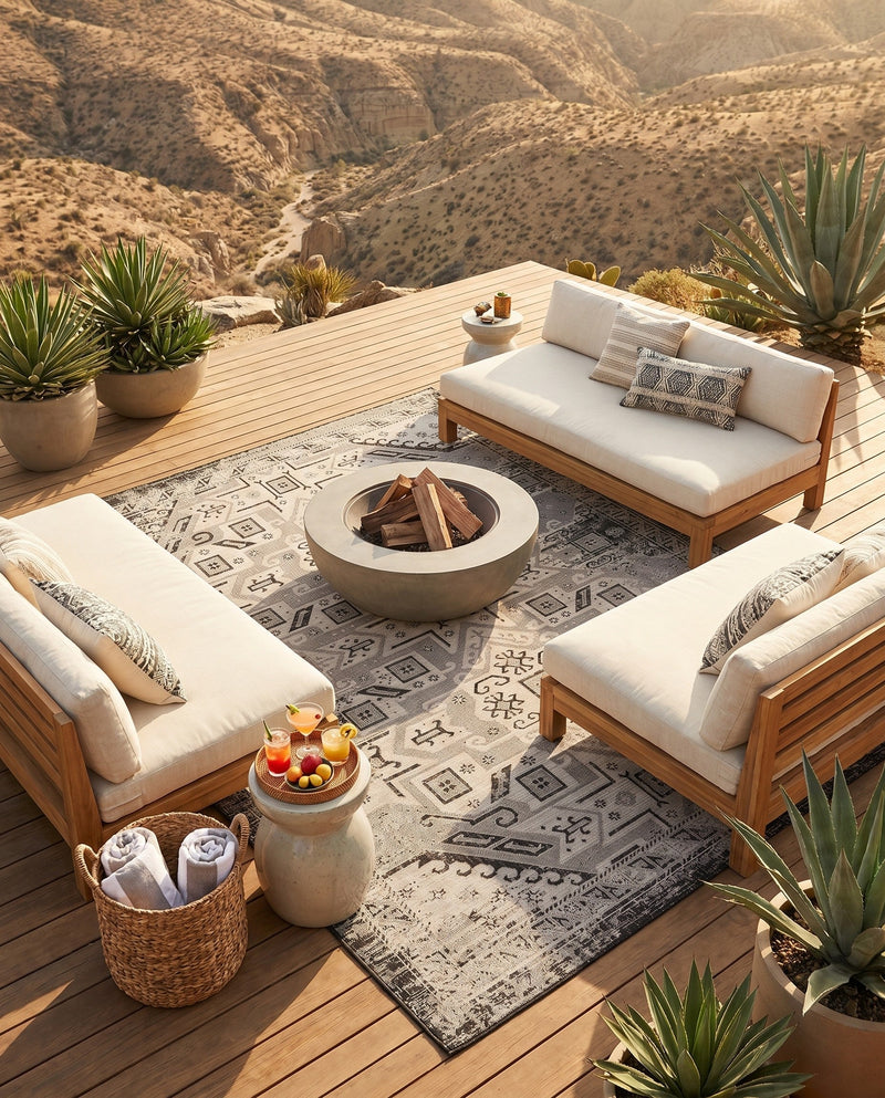 Tribal Terrace Treasures Collection Area Rug - Mayan Marina (Charcoal Gray) Rectangle Charcoal Gray  lifestyle 47