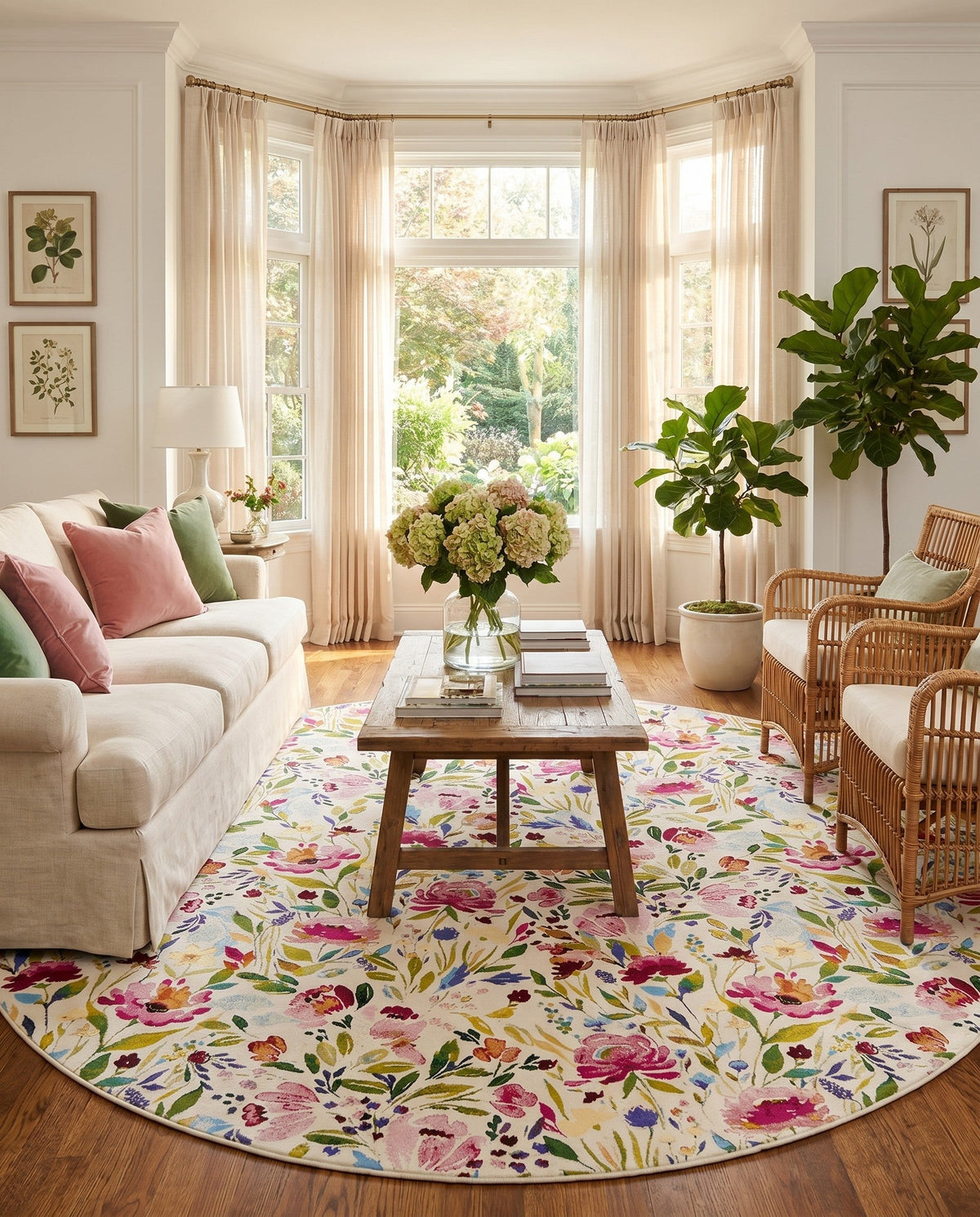Seaside Blooms Collection Area Rug -  Meadow Round Multi  lifestyle 89