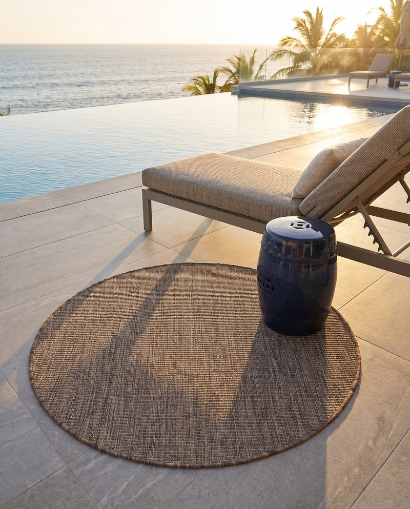 Seaside Serenity Collection Area Rug - Veranda (Light Brown) Round Light Brown  lifestyle 56