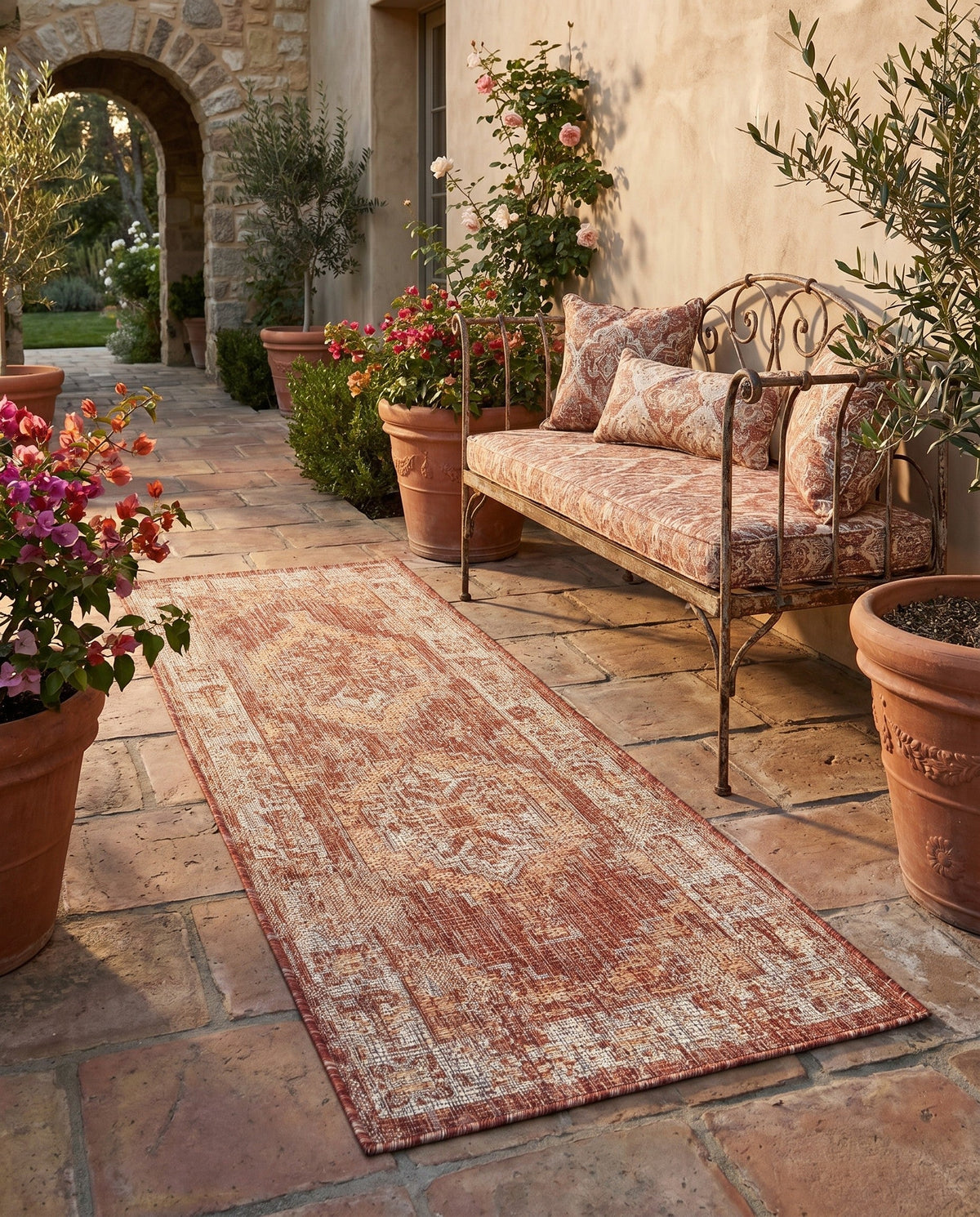 Patio Heritage Collection Area Rug -  Augusta (Rust Red) Runner Rust Red  lifestyle 96