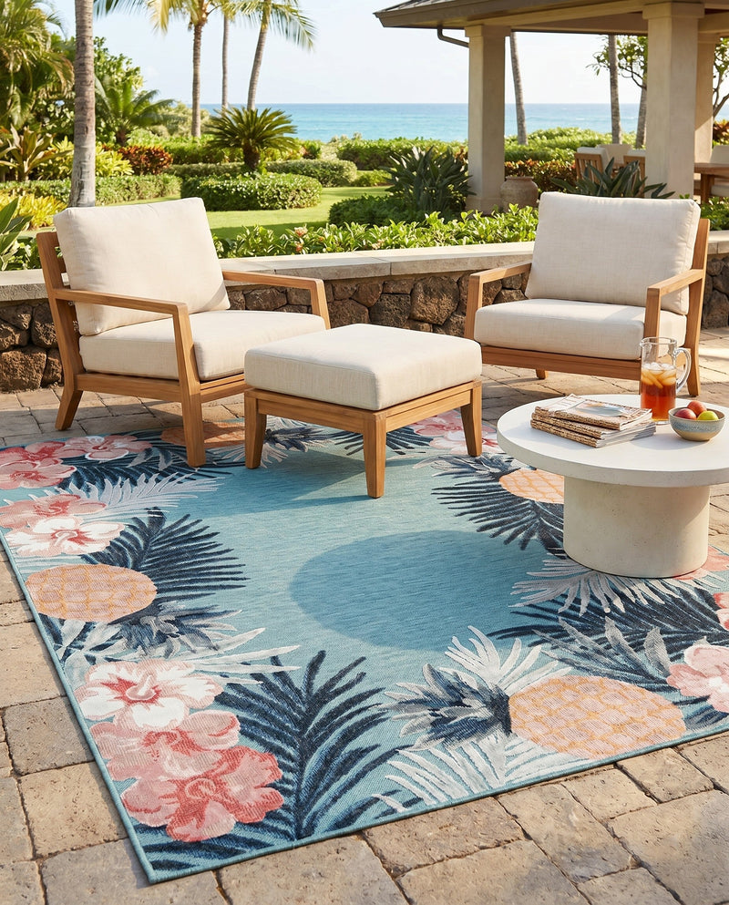 Seaside Blooms Collection Area Rug - Haven Rectangle Blue  lifestyle 27