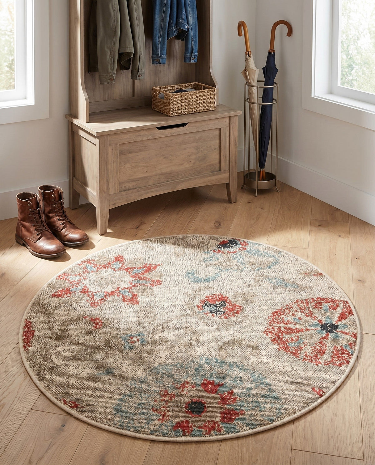 Seaside Blooms Collection Area Rug - Seychelles Round Beige  lifestyle 173