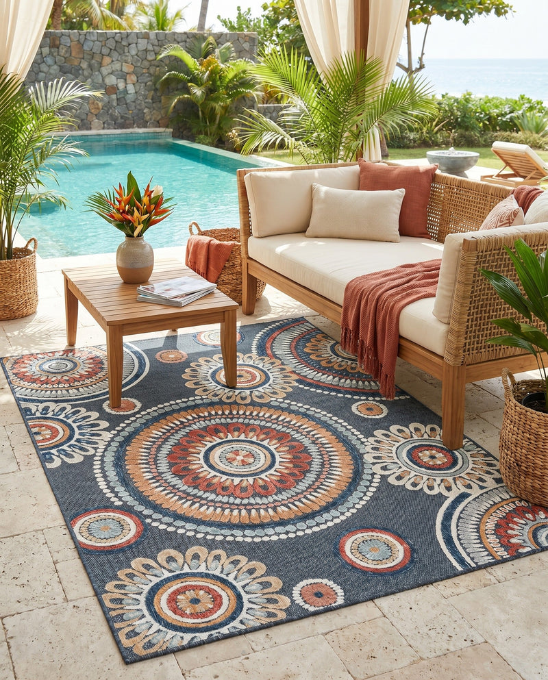 Seaside Blooms Collection Area Rug -  Eden Rectangle Black  lifestyle 13